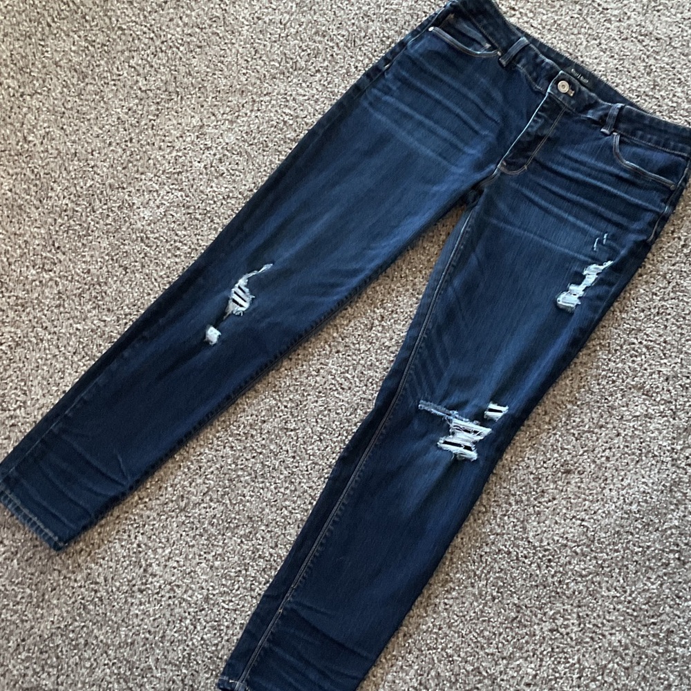 White House Black Market Dark Blue Distressed Skinny Jeans